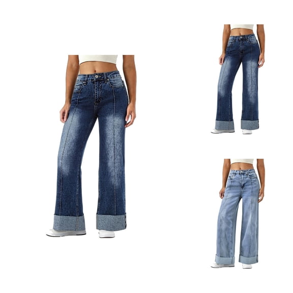 Wide Leg Jeans Woman 2026 Trendy High Waisted Stretch Slim Fit Bootcut Denim Pants Jean Trousers