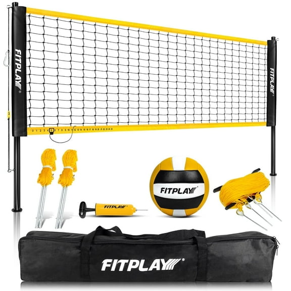 FITPLAY Portable Volleyball Net Set, Three Heights Adjustable, 32*3FT for Outdoor