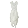 thumbnail image 4 of Vestido largo sexy de mujer con falda irregular de encaje alto y bajo - Cuello en V, mangas con volantes, diseño con bolsillos - Apto para la playa, para llevar de forma informal o para fiestas - A, 4 of 5