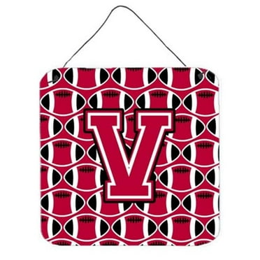Letter V Football Crimson & White Wall or Door Hanging Prints