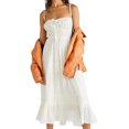 thumbnail image 3 of Vestido Largo Con Tirantes Vestido ajustado para mujer Cuello cuadrado Sin mangas Color sólido Sin espalda Traje de vacaciones Cgtredaw Blanco L-Personalizado para Mujer, 3 of 7