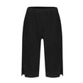 thumbnail image 4 of Tfken Women Pants For Summer Elastic Waist Solid Color Slit Loose Knee Length Pants With Pockets Casual Daily Wear Female Leisure Clothes Black, 4 of 5