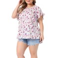 thumbnail image 3 of Agnes Orinda Women's Plus Size Floral Print Blouse Bohe Crew Neck Tulip Sleeves Summer Casual Tops 1X Apricot, 3 of 5