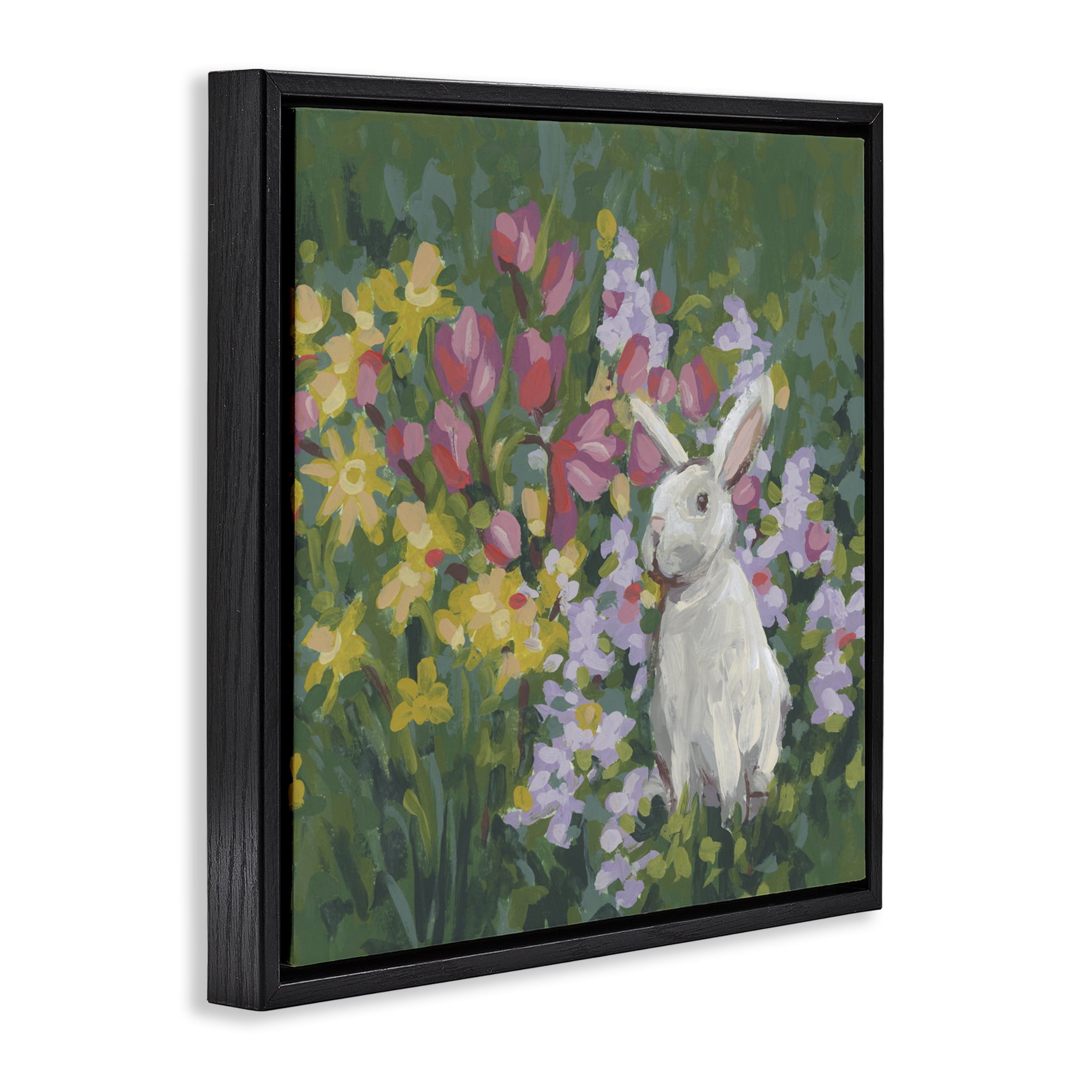 Stupell Industries Botanical Bliss Bunny Black Framed Floater Canvas Wall Art, design by June Erica Vess