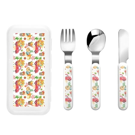 

Kdxio Fall harvest truck pumpkin Toddler Utensils Set - Kids Silverware Set Set Kids Utensils Set with Case for Preschooler Children