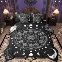 Manfei Tribal Stars Moon 7-Piece Twin Bedding Sets, Mystic Constellation Bedding Comforter Set, Black White Bohemian Style Reversible Sheet Sets, Luxury Bedroom Decor