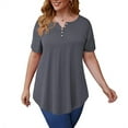 thumbnail image 3 of GingDin Women's Plus Size Tops Henley V Neck Button T Shirt Floral Casual Blouse m-4xl, 3 of 12