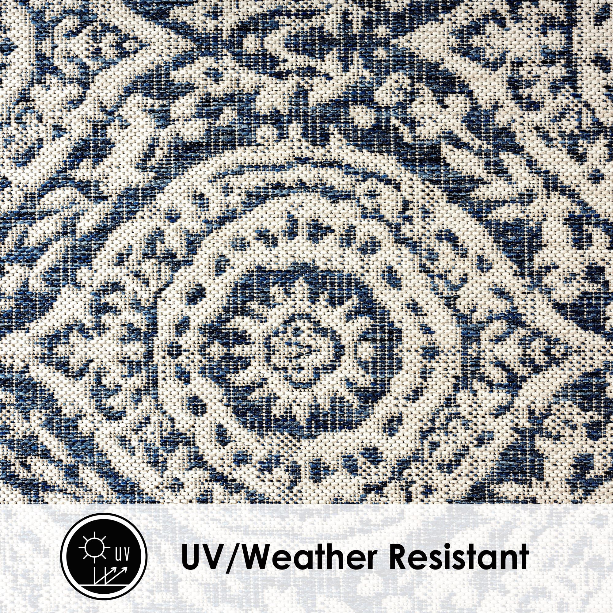 Nicole Miller New York Patio Country Zoe Moroccan Damask Indoor/Outdoor Area Rug, Navy Blue/Ivory , 7'9"x10'2"