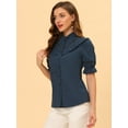 thumbnail image 3 of INSPIRE CHIC Women's Stand Collar Button Down Ruffle Neck Blouse Top, 3 of 5