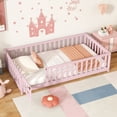 thumbnail image 3 of UHOMEPRO Twin Floor Bed with Fence and Door, Montessori Floor Bed for Kids, Toddler Bed Frame with Safety Guardrails and Slats, Wood Floor Bed Frame Twin Size, No Box Spring Needed, Pink, 3 of 12