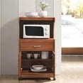 thumbnail image 3 of Hodedah Kitchen Dining Room Microwave Shelf Storage Cart with Wheels, Cherry, 3 of 5