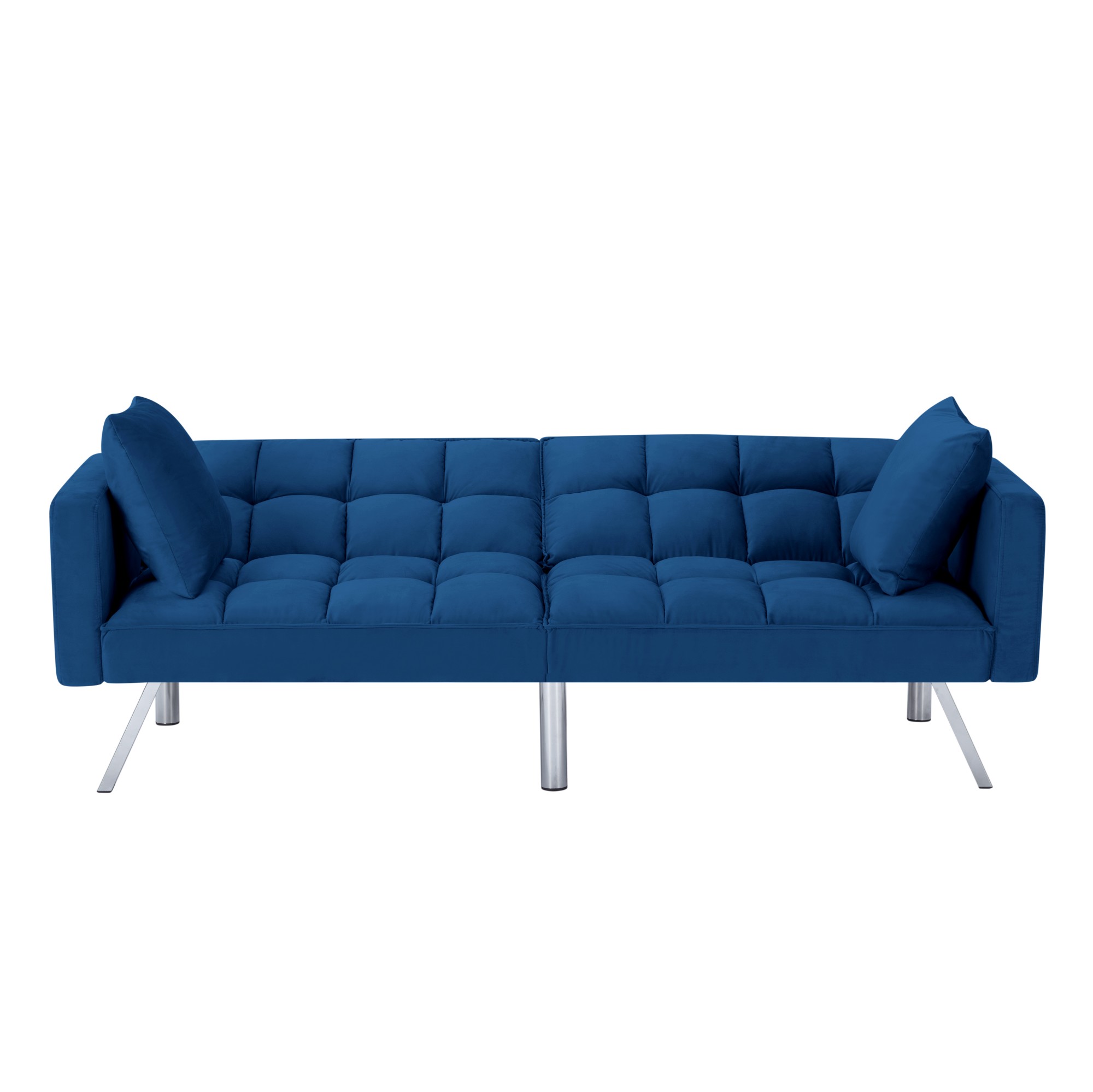 Gewnee 74"Velvet Upholstered Modern Convertible Futon, Adjustable Folding Sofa Bed, Guest Bed for Living Room, Bedroom, Apartment (Navy Blue)