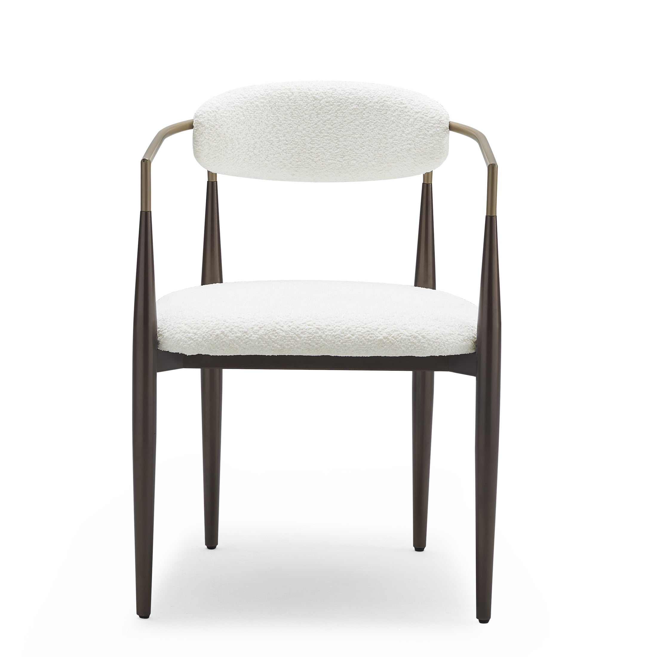 Modern Upholstered Dining Chairs with Toothpick Iron Frame, White+Gold, Set of 2