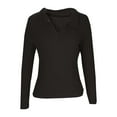 thumbnail image 5 of ZHYou Womens Classic Collar V Neck Long Sleeve Tops,Slim Fit,Stretchy Basic Knitted Shirts,Black,Size L, 5 of 7