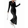 thumbnail image 3 of Women'S Long Sleeve Collar V Neck Maxi Dress Slit Thigh Ribbed Knit Bodycon Dresses, 3 of 9