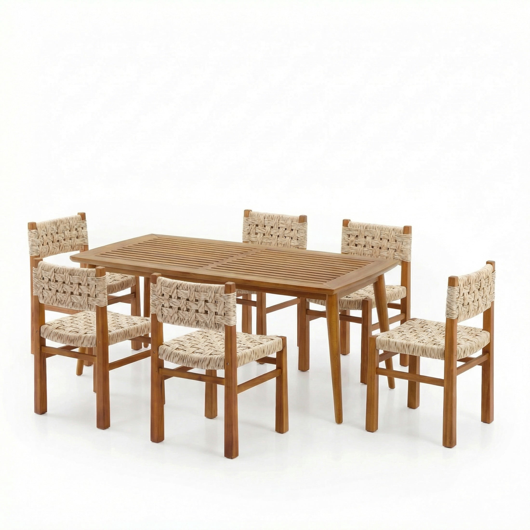 Christopher Knight Home 7-Piece Farmhouse Outdoor Dining Set, Teak Finish+Light Gray Wicker