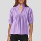 thumbnail image 2 of Blusa de mujer con cuello alto y mangas cortas abullonadas - Top plisado de color liso, elegante para entornos informales o de trabajo, 2 of 5