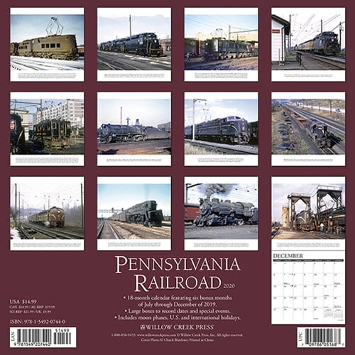 Willow Creek Pennsylvania Railroad 2020 Wall Calendar 18 Month 12"X12" w 