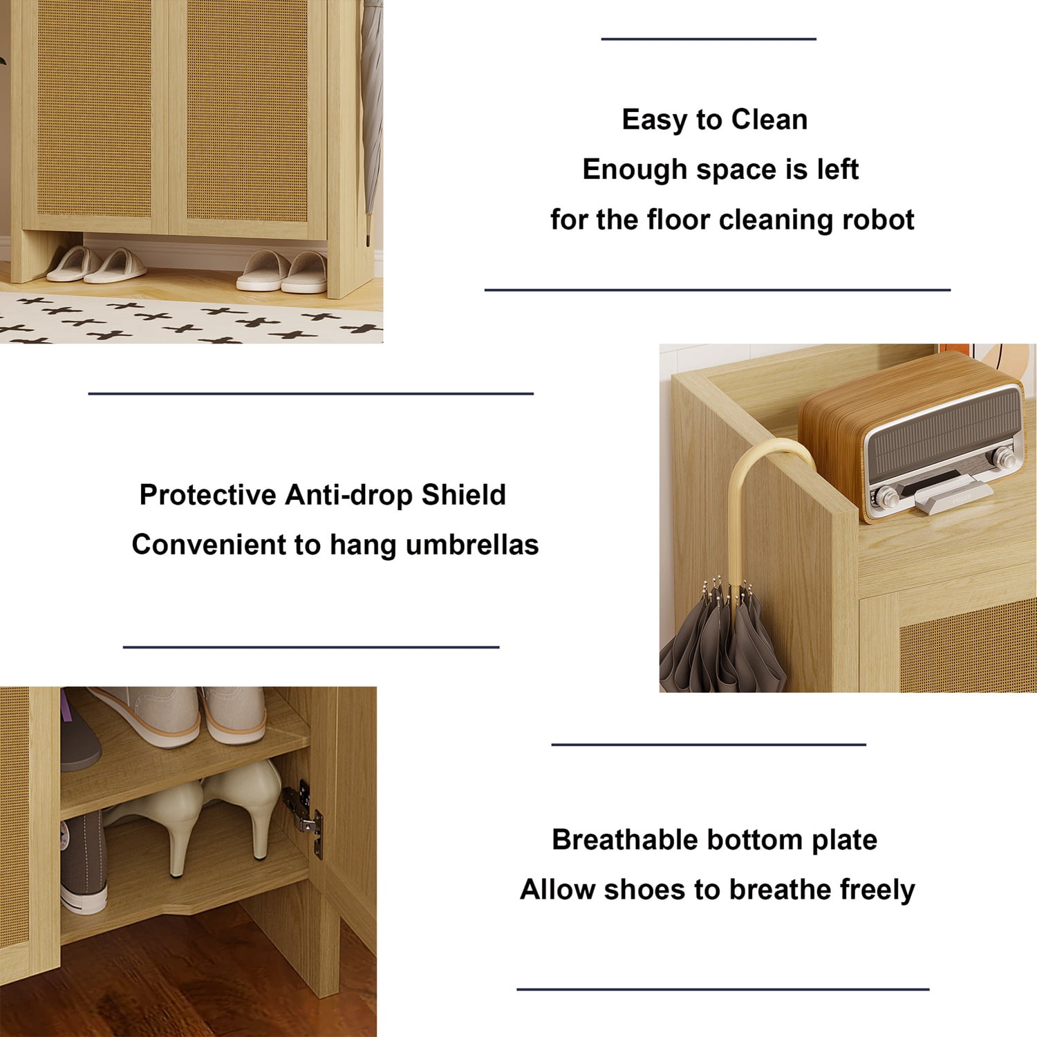 42.5" Tall Rattan Shoe Cabinet with Doors, 6-Tier Wooden Freestanding Shoe Storage Organizer with Adjustable Shelves, Mid-Century Entryway Shoe Cabinet for Hallway & Living Room