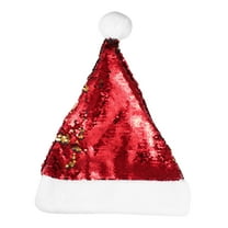 GOOHOCHY Xmas Party Cap Shiny Santa Hat Adult Plush Christmas Sequin Red