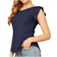 thumbnail image 1 of Blouses pour Femmes T-shirt à Manches Courtes à Volants Col Rond Uni, 1 of 1