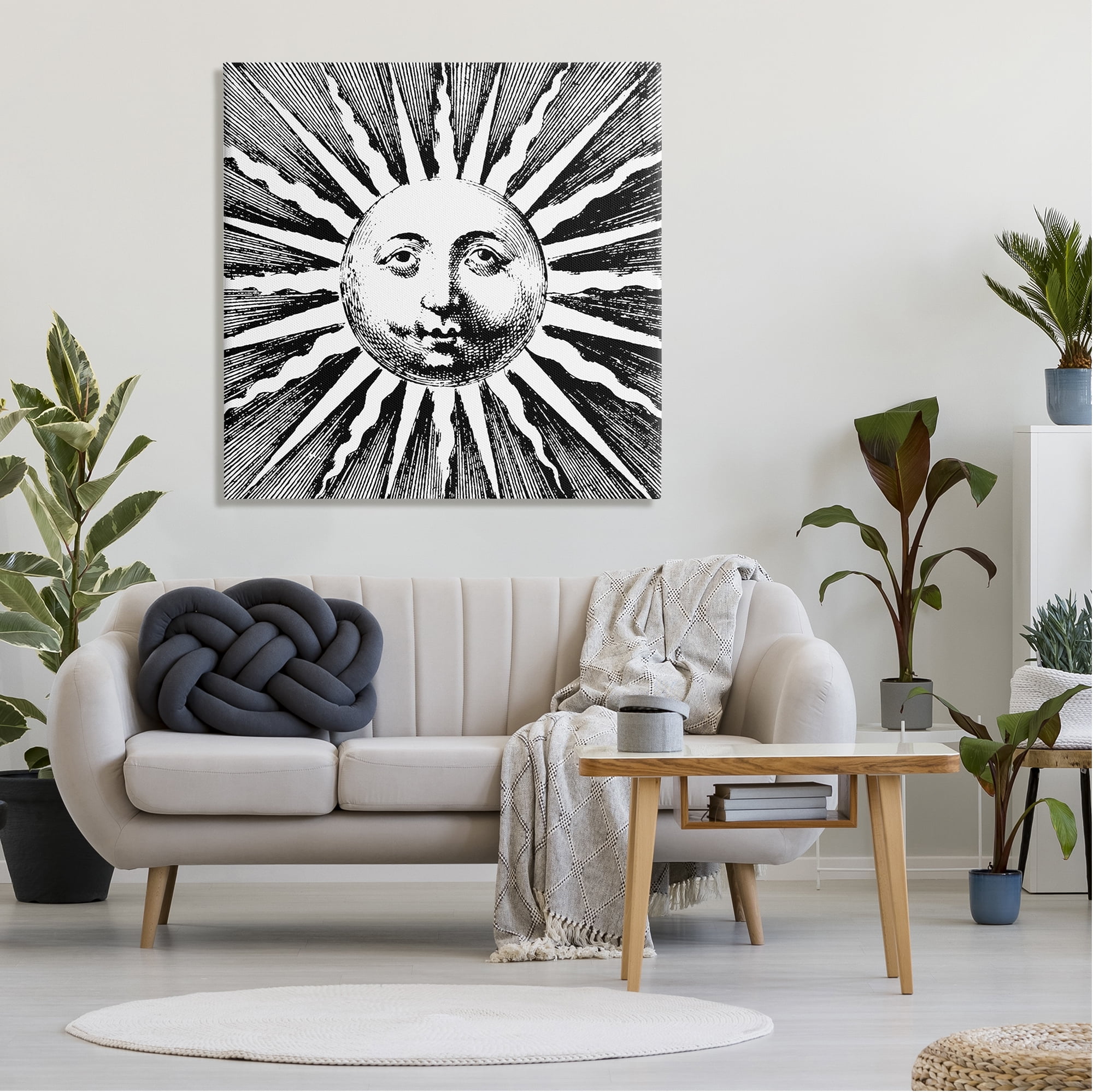 Stupell Industries Detailed Sun with Face Landscape Painting Gallery Wrapped Canvas Art Print Wall Art, 36 x 36