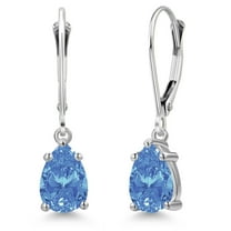 Gem Stone King 14K White Gold Fancy Blue Zirconia Earrings for Women | 1.62 Cttw | Gemstone Birthstone | Pear Shape 8X5MM