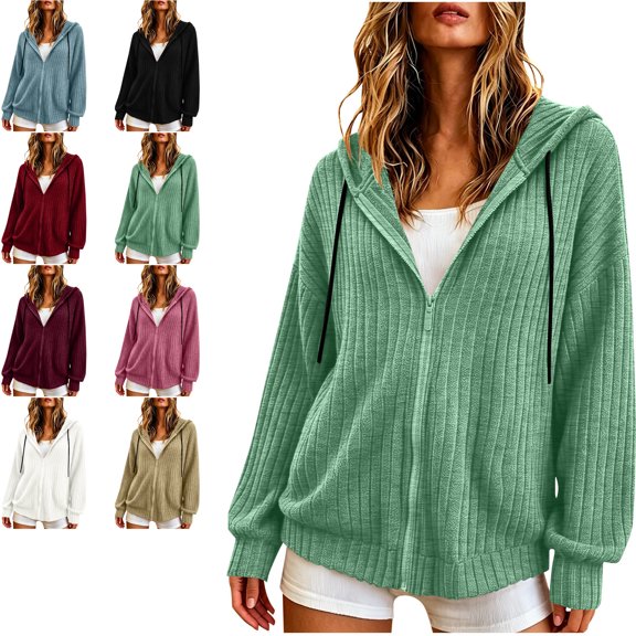 Zip Up Hoodie Women Oversized Sweatshirt Drawstring Long Sleeve Hooded Fall Lightweight Loose Jackets Workout Gym Sports Coat with Pockets