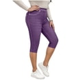 thumbnail image 4 of LNWUY Womens High Waisted Capri Denim Short Knee Length Faux Denim Printed Pants Skinny Slim Fit Stretch Denim Capri Jeans Purple XXL, 4 of 9