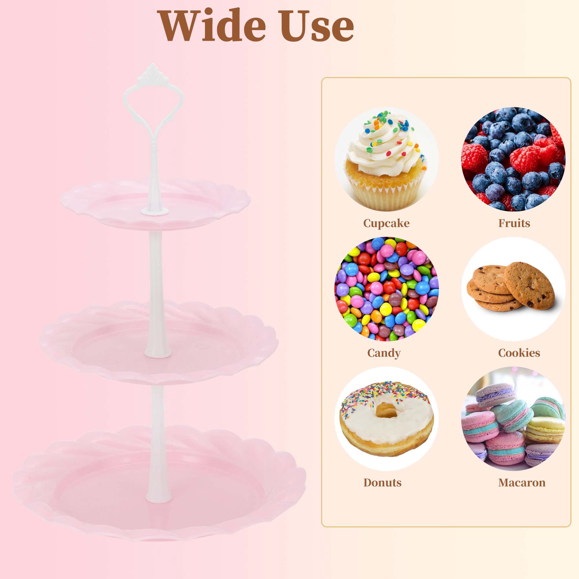 Unique Bargains 3-Layer Cupcake Stand Round Display Holder Pink White