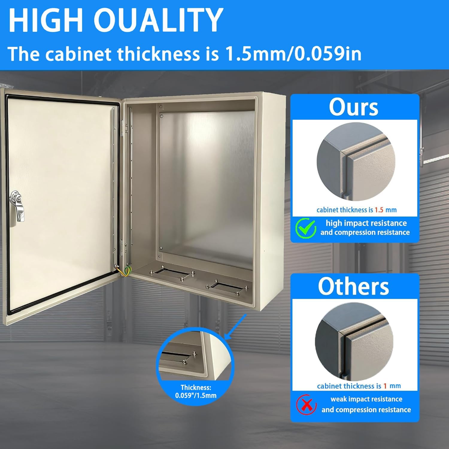 Electrical Enclosure 20x20x12 Carbon Steel Enclosure Box, IP66 Waterproof & Dustproof Electrical Metal Box for Indoor and Outdoor Wall Mounted, Grey