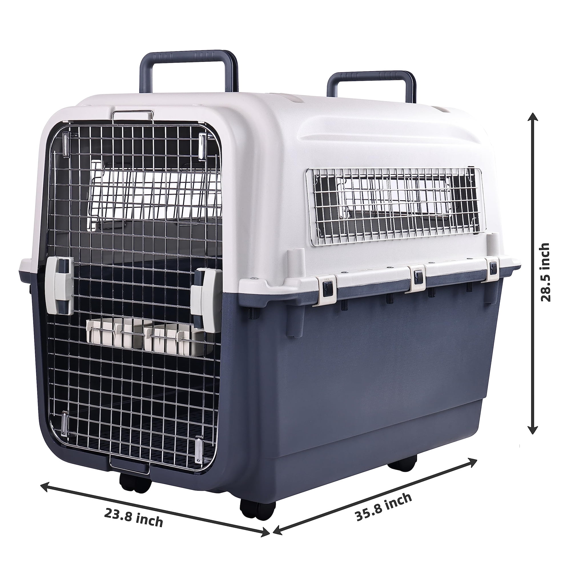 GIANNA Plastic Kennels Pet Carrier Rolling Plastic Airline Approved Wire Door Travel Dog Crate, Grey, Extra Large