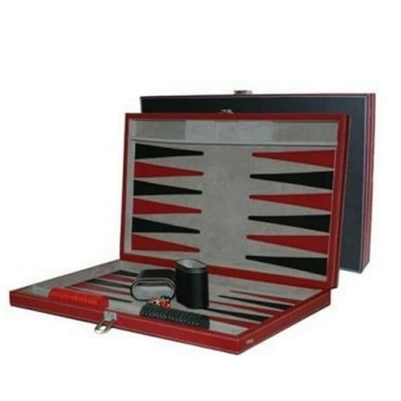 15 Inch Black and Red Leatherette Backgammon Set