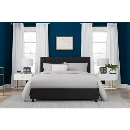 - DHP Emily Upholstered Faux Leather Platform Bed with Wooden Slat Support, Tufted Headboard, Multiple Sizes and Colors