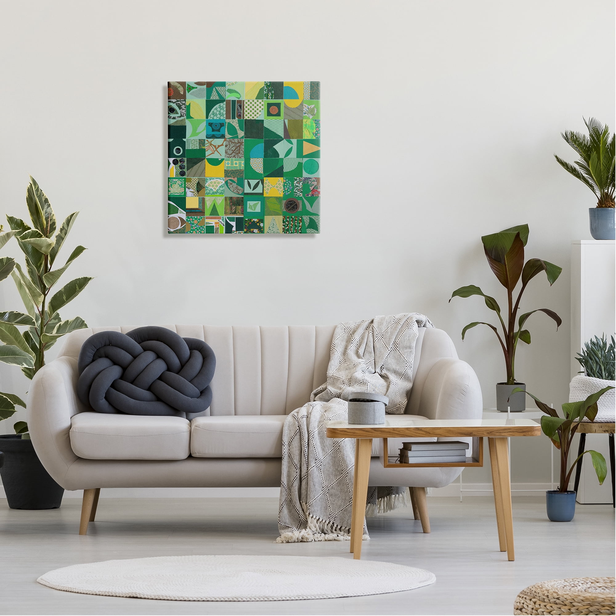 Stupell Industries Green Geometric Collage Abstract Painting Gallery Wrapped Canvas Art Print Wall Art, 24 x 24