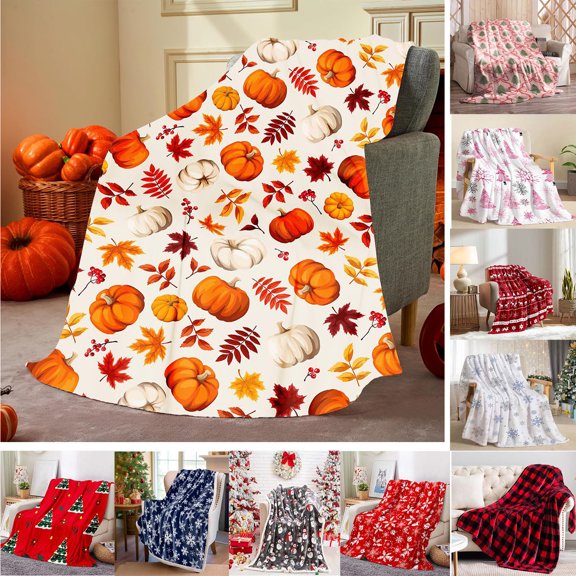 Nkmbld Thanksgiving Fleece Throw Blanket Fall Harvesting Pumpkin Blanket for Couch Sofa Bed, Halloween Harvest Gifts and Home Decor