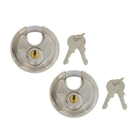 SnapSafe (2 PACK) Stainless Steel Round Disc Padlocks, Ideal for Storage Units or Trucks, Includes 2 Locks Keyed (Best Padlock For Storage Unit)
