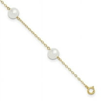 Primal Gold 14 Karat Yellow Gold 7-8mm White Near Round Freshwater Cultured Pearl 5-station Anklet