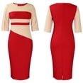 thumbnail image 4 of BangWanChi Red Dresses for Women Women Long Sleeved Commuting To Work Versatile 5/4 Sleeved Color Matching Buttock Wrap Dress, 4 of 9