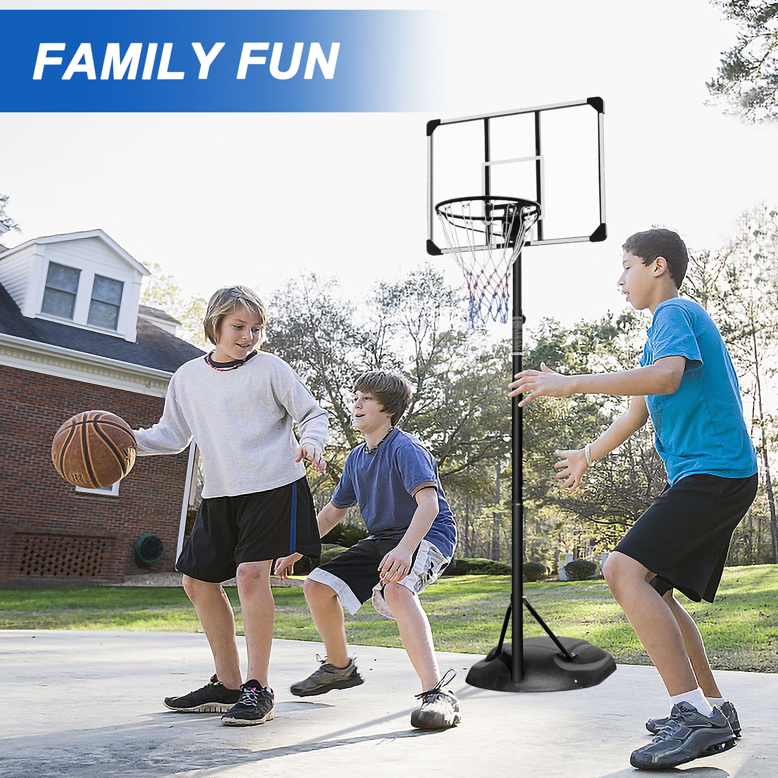 Alvantor Portable Basketball System Height Adjustable 7.5ft - 9.2ft with Wheels for Outdoor/Indoor White