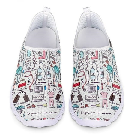 

Cartoon Nurse Doctor Print Loafers Women Sneakers Slip On Flats Mesh Ladies Shoes Summer Large Size Woman Flat Casual Shoes
