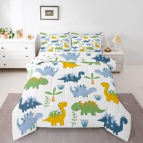 Manfei Teens Children Cute Dinosaur Bedding Comforter Set 2pcs,Kawaii Wildlife Dino Twin Comforter Sets Microfiber,Cute Woodland Animal Breathable Bedding Set,Luxury Bedroom Decor,Reversible