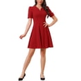 thumbnail image 1 of Vestido de Negocios INSPIRE CHIC para Mujer, con escote corazón, plisado, de manga corta, corte A, vestido ajustado M Rojo, 1 of 6