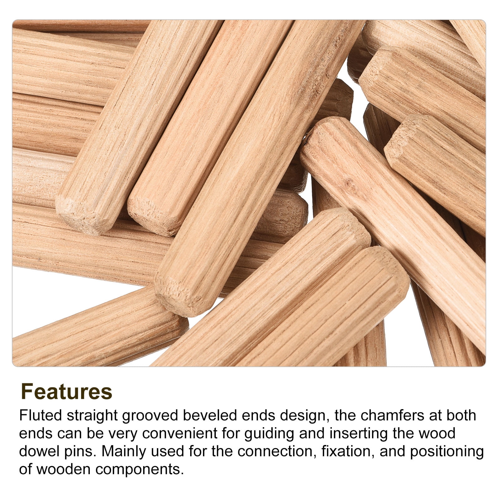 50 PACK 8mm x 40mm HARDWOOD WOODEN DOWELS CHAMFERED FLUTED WOOD DOWEL  GROOVED