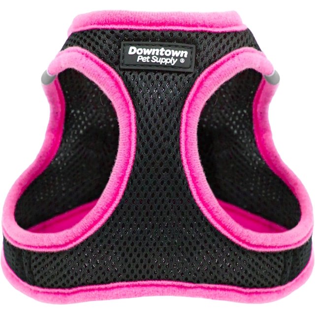 GFDYREE Step in Dog Harness for Small Dogs No Pull, Small, Black w/Pink Trim - Adjustable Harness with Padded Mesh Fabric and Reflective Trim - Buckle Strap Harness for Dogs