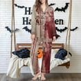 thumbnail image 6 of Feancey Fall Pjs for Women Set Halloween Pajama Two Piece Funny Casual Pumpkin Print Sleepwear Button Down Shirts and Lounge Pants Sets Winter Savings Red S, 6 of 7