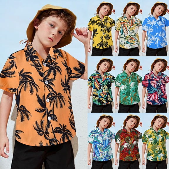 ibiyuan Boys Polo Shirt Patterned Button Closure Letter Print Short Sleeve Shirt Fashion Blouse Tops Summer Collared Shirts for Boys,3-4 Years