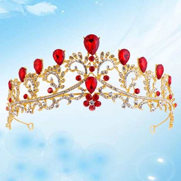 OATIPHO Elegant Red Bride Crown Hair Hoops Durable Hair Band for Weddings Engagements Occasions