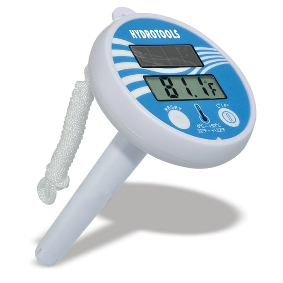 Swim Central 5.5" White and Blue HydroTools Solar Powered Floating Digital Thermometer for Swimming