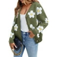 thumbnail image 2 of Women'S Floral Print Cardigan Long Sleeve Open Front Button Down V Neck Knitted Sweaters Green S, 2 of 8